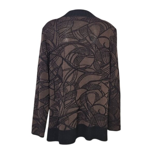 Exclusively Misook Womens Full Zip Long Sleeve Sweater, Pattern, Stretch, Brown - Picture 2 of 7